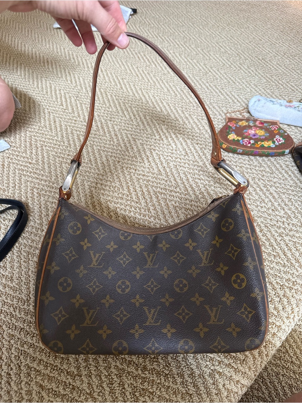 Vintage Louis Vuitton Monogram Canvas Shoulder Bag in Brown and Tan
